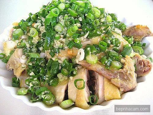 Gà hấp mỡ hành thơm lừng, da bóng đẹp